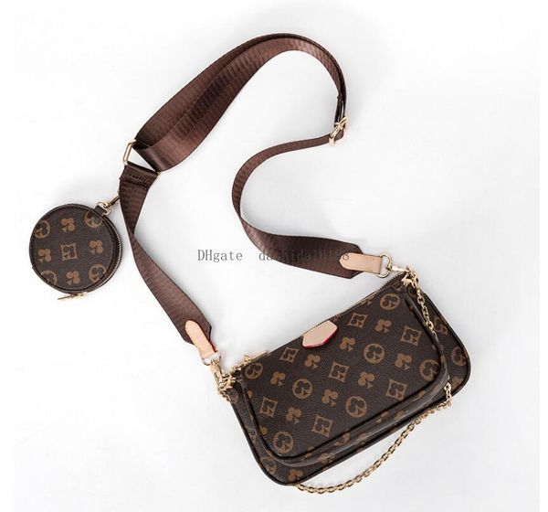 

2022 3pcs set multi pochette crossbody bag fashion shoulder bags black chain pocket coin wallet purse, Red;black