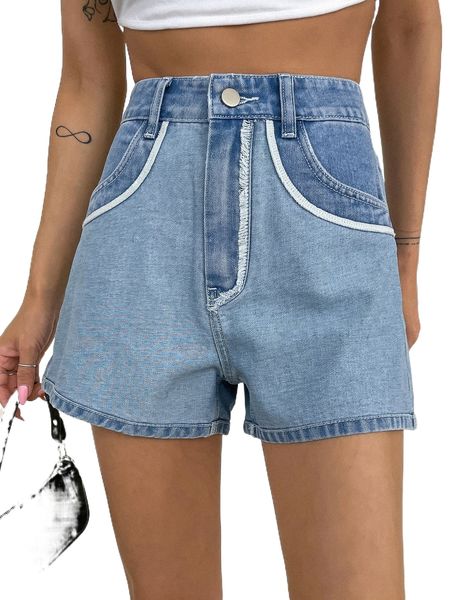 

dazy high waist raw trim denim shorts 65qo#, White;black