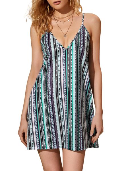 

striped print cami dress i1ix#, Black;gray