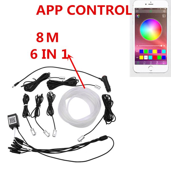 

6 in 1 flexible car atmosphere lamps app sound control rgb mode colorful auto interior ambient light decorative lamp strips 8m