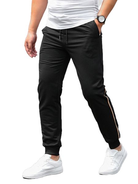 

men stripe tape drawstring waist sweatpants y2ey#, Black