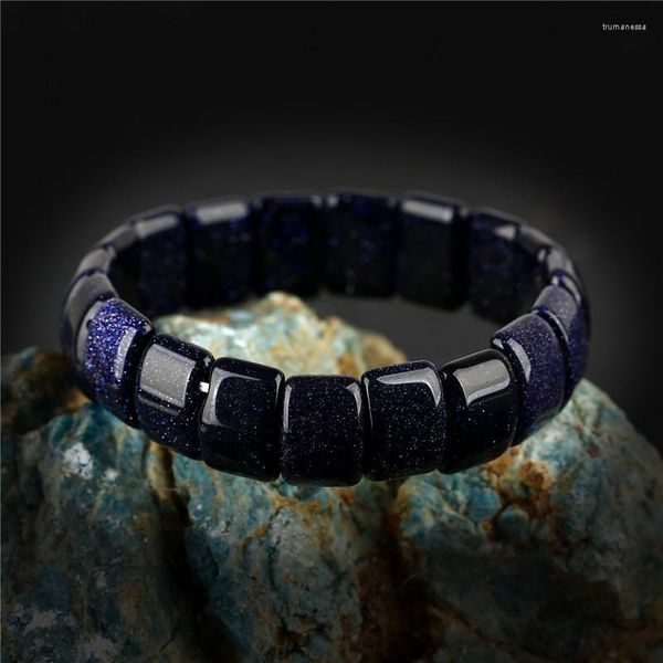 Chakra Square con fili di perline con pietre di sabbia blu naturale Charms Bracciali Braccialetti Coppia Bracciale Donna Uomo Gioielli Armbanden Trum22