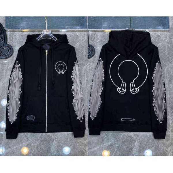 

classic brand ch quality hoodie luxury zipper autumn winter sweatshirts designer fashion men sweater horseshoe phantom cross print hooded wo, Black