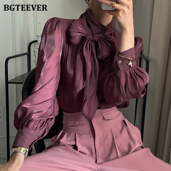 

elegant chic turtleneck lace-up solid blouses for women full sleeve loose female pullovers shirts 2021 autumn, White