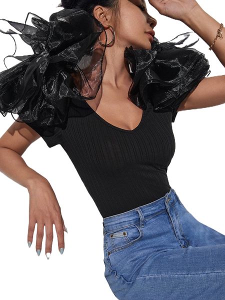 

contrast mesh rib-knit o1cu#, White