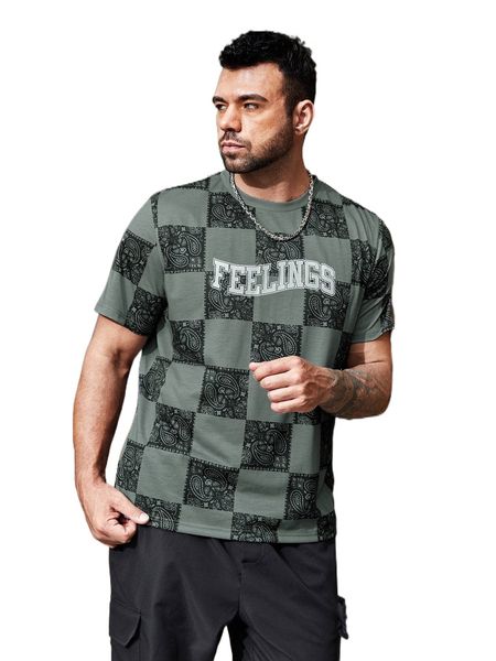 

men paisley & letter graphic tee o7bj#, White;black