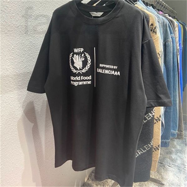 

women's t-shirt designer 22ss spring summer wfp wheat world food charity program printed short sleeve t-shirt os loose luxurious, White