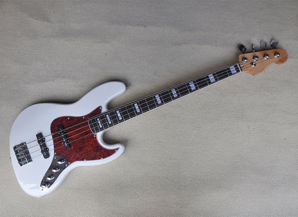 

4 strings white electric bass guitar with rosewood fingerboard white pearl inlay