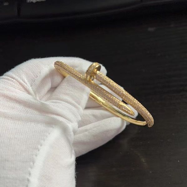 Nagel Bangel Frauen Männer Voll Diamant 18K Gold plattiert Luxusarmband Schmuck für Liebhaber Geschenk Größe 17 und 19