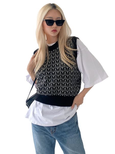 

dazy chevron pattern sweater vest without tee p9d4#, White;black