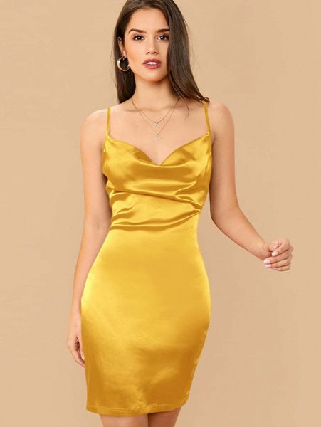 

cowl neck satin cami dress i2il#, Black;gray
