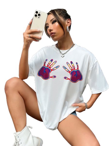 

figure graphic drop shoulder tee o1ug#, White
