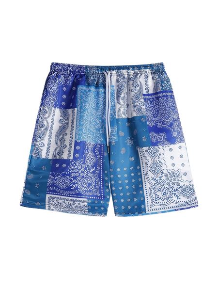 

romwe guys paisley patchwork drawstring shorts s1vq#, White;black