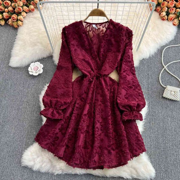 

casual dresses korean version retracted waist thin medium long v-neck bubble sleeve tassel chiffon dress seaside resort beach skirt 4qrk, Black;gray