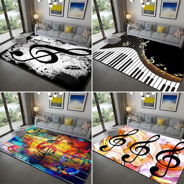 Carpets Black Music Note Rapet Tapete Vintage Tapetes Não deslizamento Tapete de chão de capacho macio Carpet para a sala de estar Decoração de casas de decoração de casas de decoração