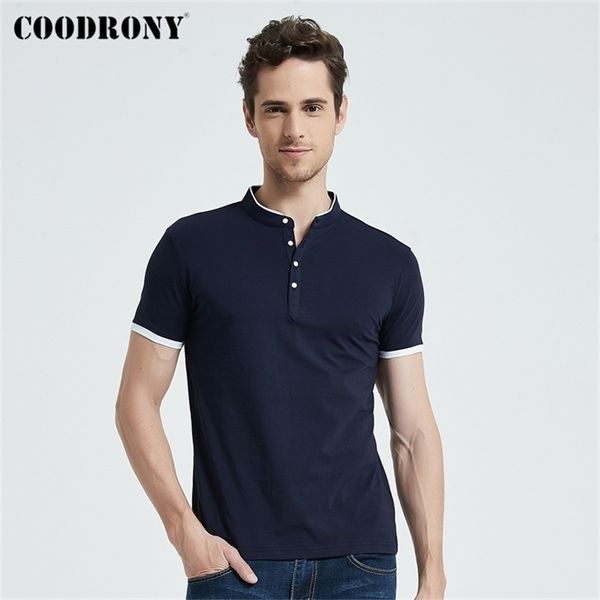 Coudrony marca macio algodão de manga curta t camisa homens roupas verão todo-jogo negócio casual mandarim t-shirt de colarinho s95092 220328