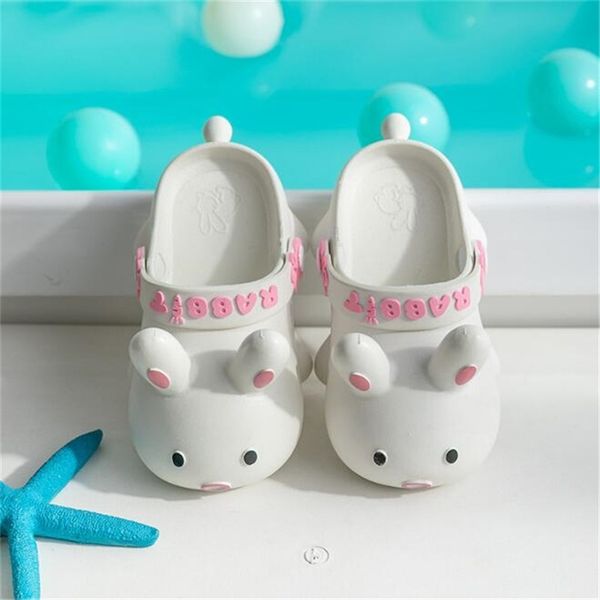 

kids summer slippers boy girl cute cartoon rabbit home shoes outdoor soft bottom parent child beach hole sandals 220618, Black;grey