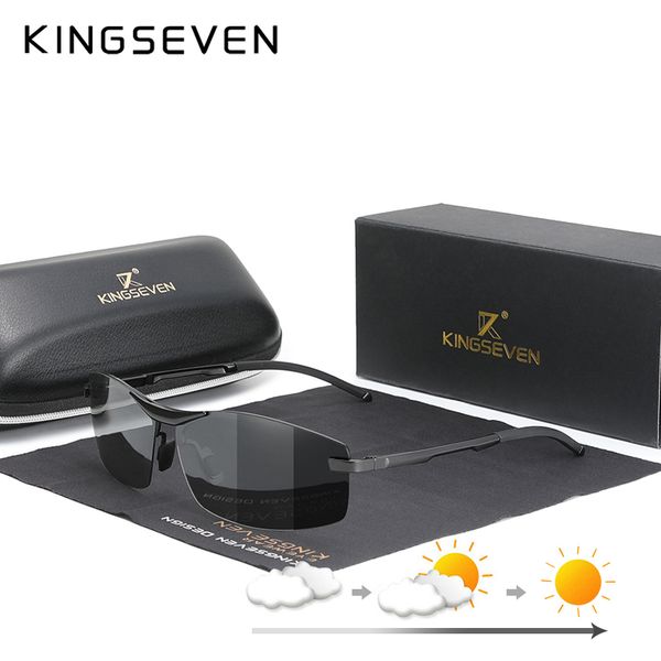 

kingseven aluminum pochromic sunglasses polarized men's chameleon glasses male sun day night vs driving eyewear 220511, White;black