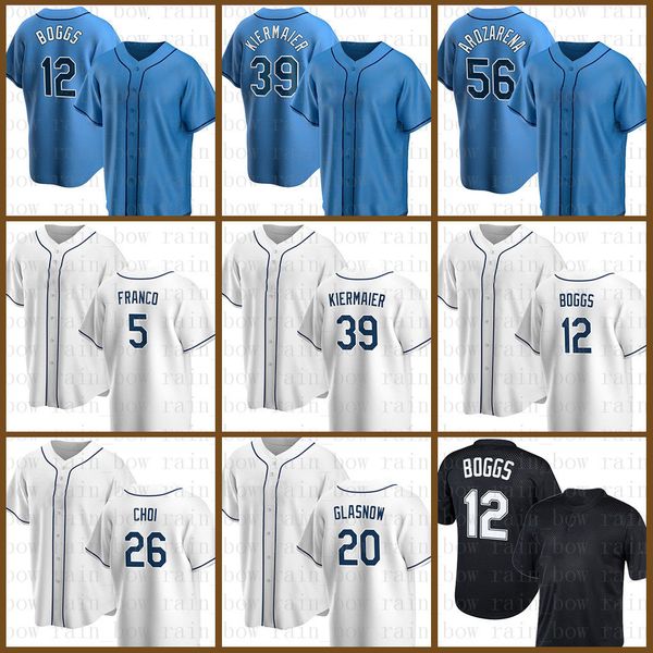 

rays baseball jersey 39 kevin kiermaier wander franco wade boggs randy arozarena tyler glasnow corey kluber ji-man choi manuel margot austin, Blue;black