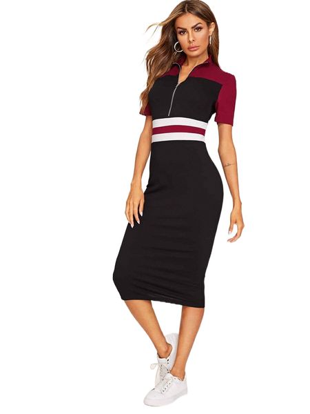 

cut-and-sew half placket sweatshirt dress n45z#, Black;gray