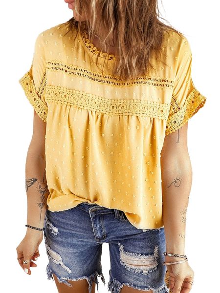 

swiss dot guipure lace panel batwing sleeve blouse r32p#, White