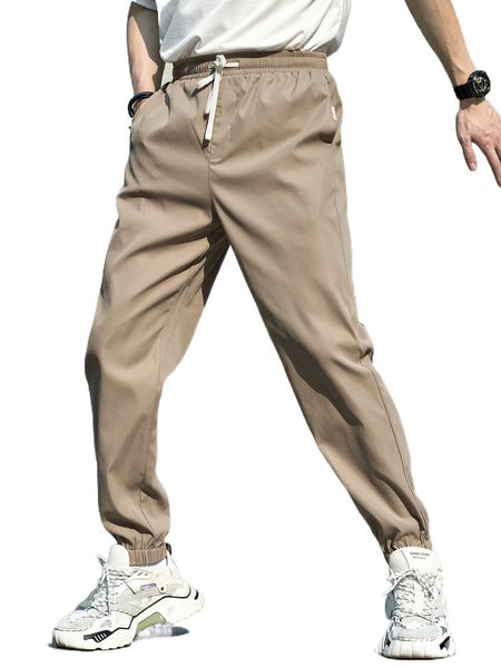 

men drawstring waist carrot pants 86nq#, Black