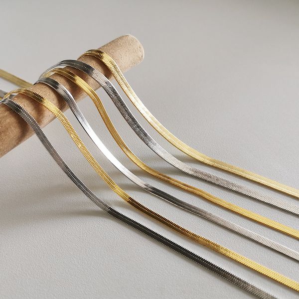 

online celebrity with s925 necklace sterling silver flat snake bone chain female ins blogger minimalist cold wind blade, Black