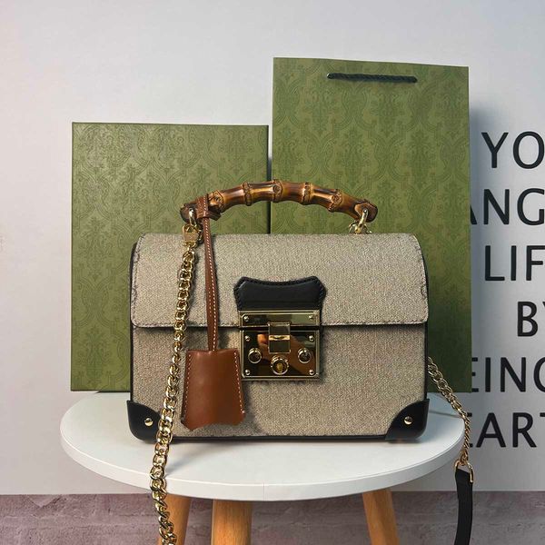 

10a padlock small bamboo shoulder bag fashion women handbag canvas crossbody bags genuine leather lady purse 24cm 603221 with box g106