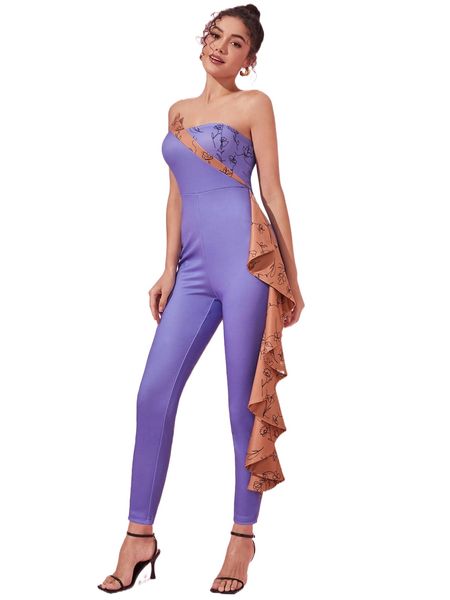 

x sogna floral print draped side tube unitard jumpsuit e0kw#, Black;white