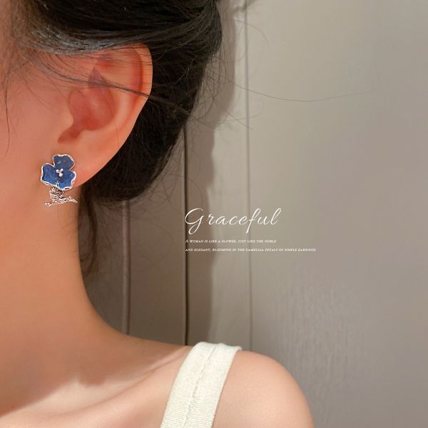 

925 silver needle bird flower stud korean retro fashion trending unique design stud earrings eardrop for women, Golden