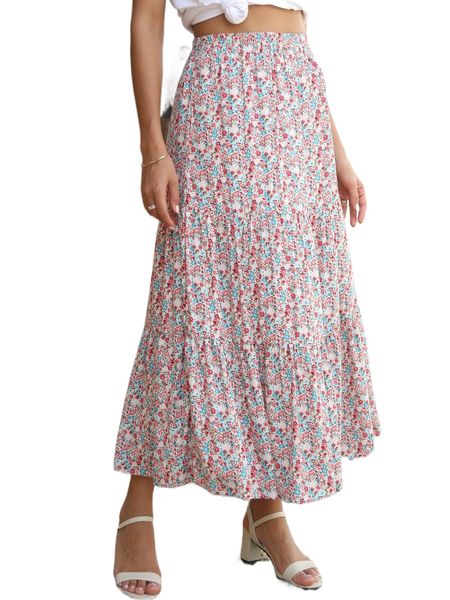 

ditsy floral print ruffle hem a-line skirt e5kx#, Black