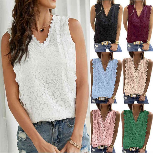 

women's two piece pants 2022 summer lace vest v-neck sleeveless jgwe, White