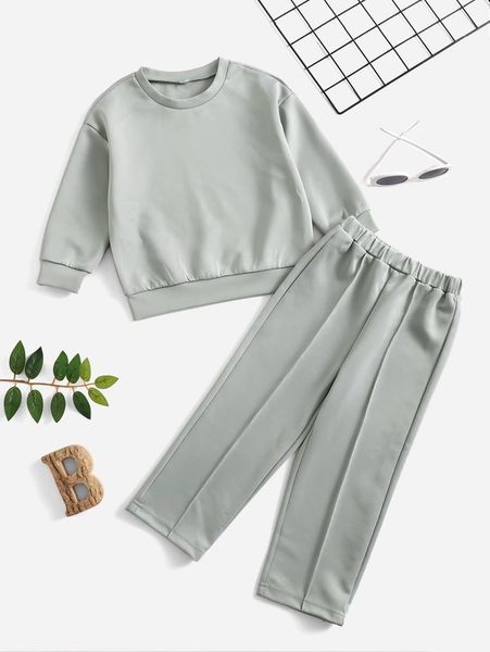 

toddler girls solid sweatshirt & pants she, White