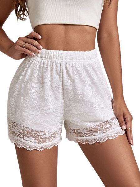 

contrast lace scallop trim sleep shorts h0kj#, Black;red
