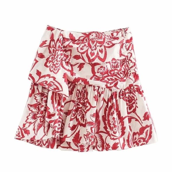 

women sweet tropical flower print pleated mini skirt faldas mujer ladies casual slim side zipper ruffles skirts qun561 220701, Black