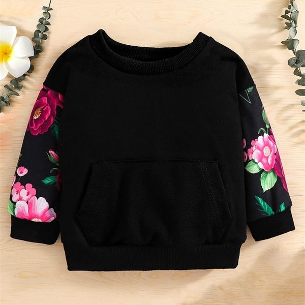 

baby floral print kangaroo pocket sweatshirt she, Black