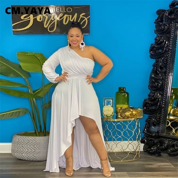 

cm.yaya women plus size dress solid asymmetrical one shoulder long dresses fashion party maxi vestidos vintage outfits autumn 220516, Black;gray