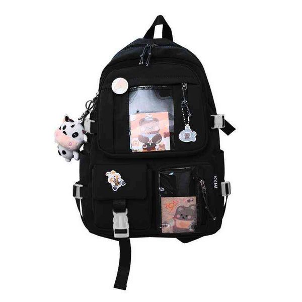 

nxy school bags 28gd women girls student cute backpack harajuku japanese style aesthetic multipocket bag with pendant lapbook pack 220802