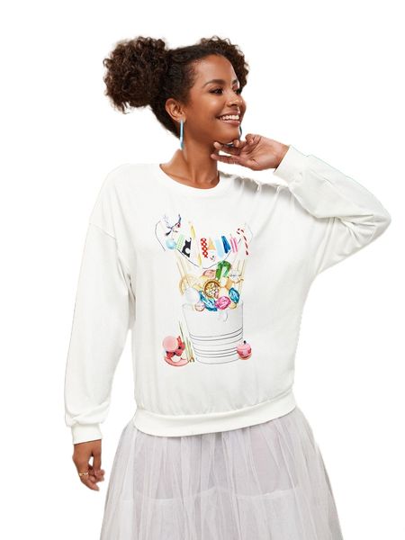 

x catia bart drop shoulder graphic pattern pullover 57fq#, Black