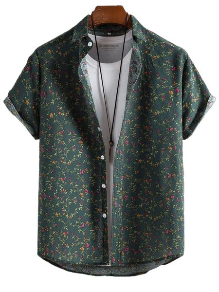 

men ditsy floral button front shirt without tee m39g#, White;black