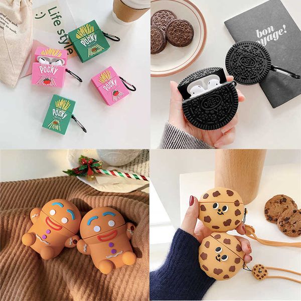 

3d strawberry pocky cookies wireless bluetooth headset silicone cover for airpods 1/2/pro earphone protective anti-drop cases