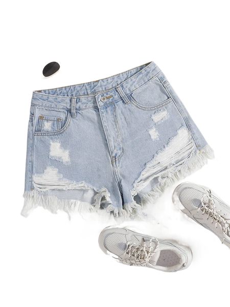

ripped raw hem denim shorts p7nw#, White;black