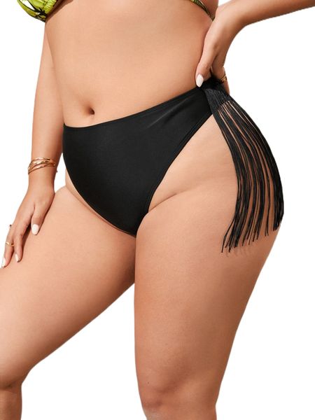 

plus fringe trim bikini panty a0sq#, Black