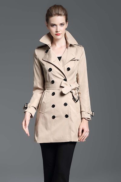 

medigo-128 women fashion brand windbreaker england middle long trench coat/double breasted for s-xxl temperament womens, Tan;black
