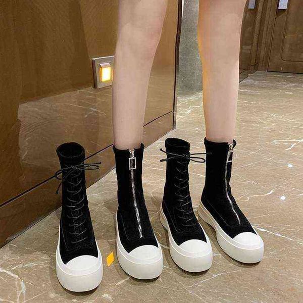 HBP New British Style Martin Boots for Women Women's Spring e outono Single Mid Tube Meias elásticas Moda 220726