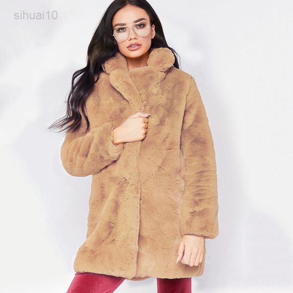 

women's fuzzy fleece lapels open front long vest jacket faux fur warm winter outfit jackets winter parka 2022 autumn winter l220725, Black