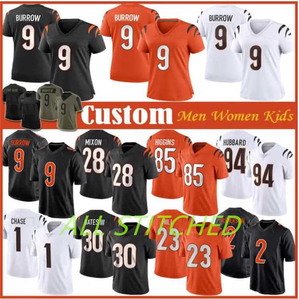 

joe burrow ja'marr chase jersey custom cincinnati''bengals''sport tee higgins sam hubbard logan wilson evan mcphers, Black