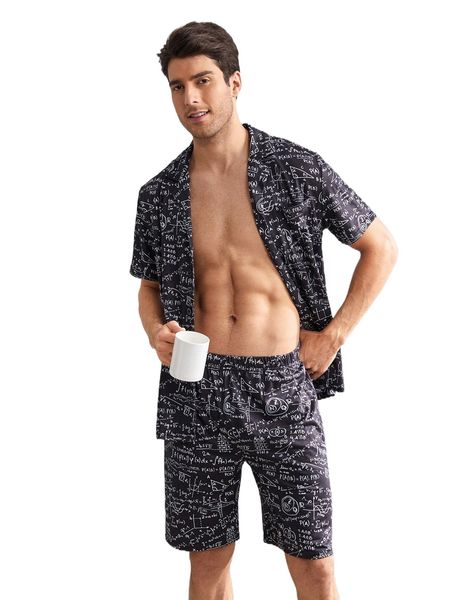 

men random allover formula print pj set f5qj#, Black;brown
