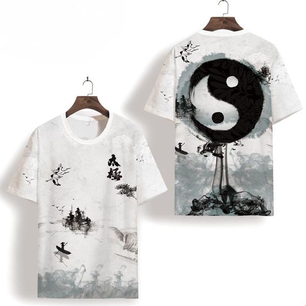 Camisetas masculinas elementos chineses elementos requintados 3D Impressão digital camisetas de manga curta Tops de verão qualidade hollo