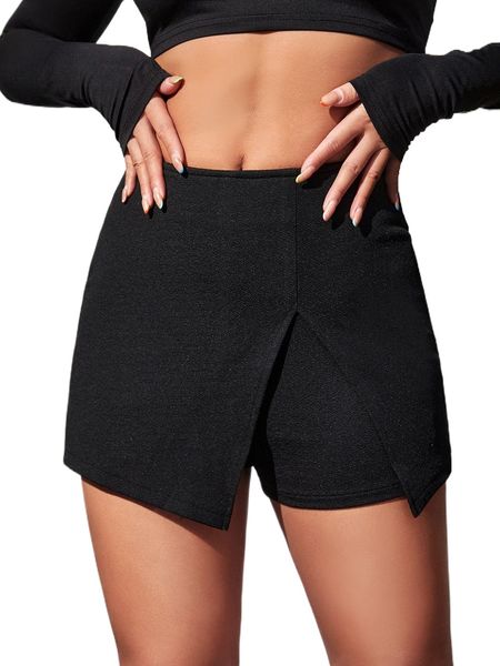 

petite solid split front skort z6s2#, White;black